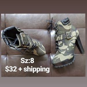 Camo lace up booties